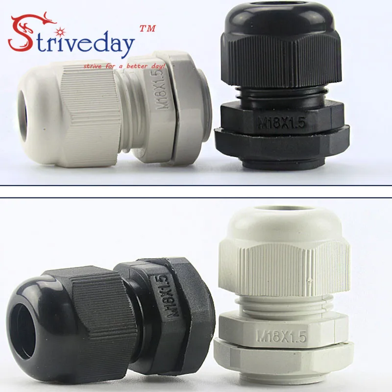 100pcs/lot creamy-white Black M18 Nylon plastic cable gland Wiring Accessories connector IP68 waterproof Gland | Обустройство дома