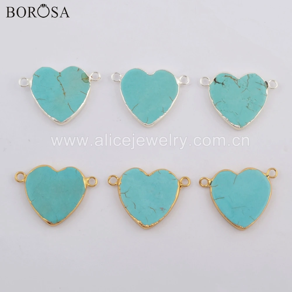 BOROSA 10 шт. в форме сердца позолоченный/посеребренный синий Howlite соединитель