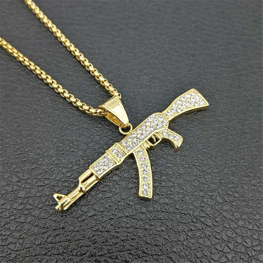 

European Style Gun Pendant Necklace 4 Size Hip Hop Chain Men Women Jewelry Gold Color Stainless Steel bijoux AK47 Necklace