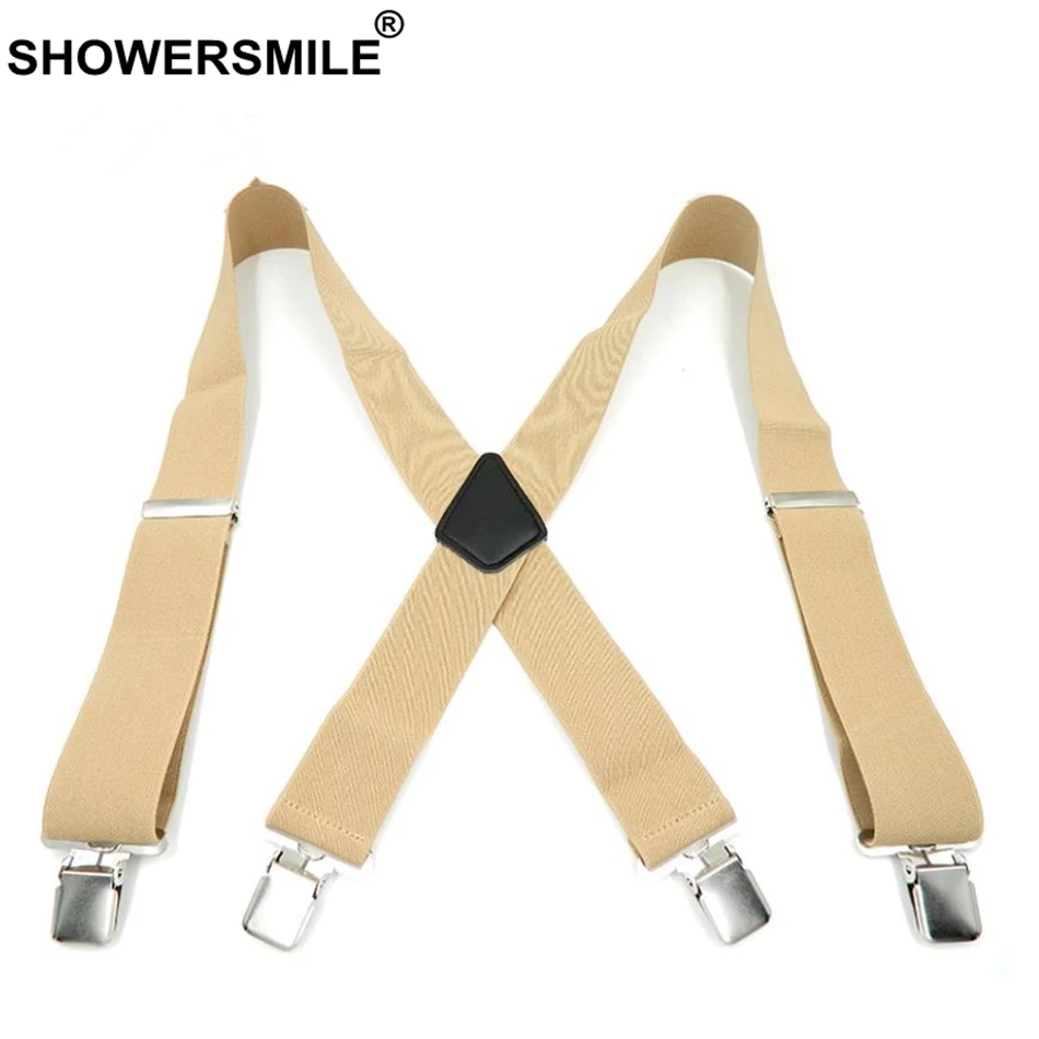 khaki mf04 SHOWERSMILE, Зеленая Мужская рубашка, подтяжки, ширина 5 см, мужские подтяжки s, 120 см, 4 зажима, регулируемые кожаные брюки, ремень, подарок для бойфренда - Цвет: khaki mf04