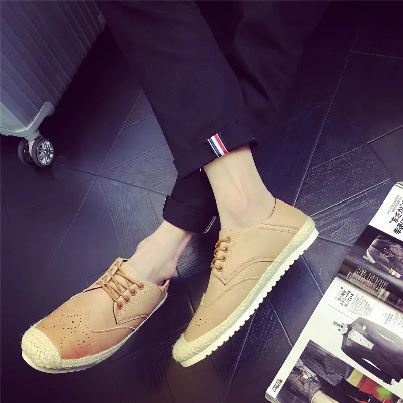 2016 carved breathable natural linen fashion straw braid the end of casual shoes male | Обувь