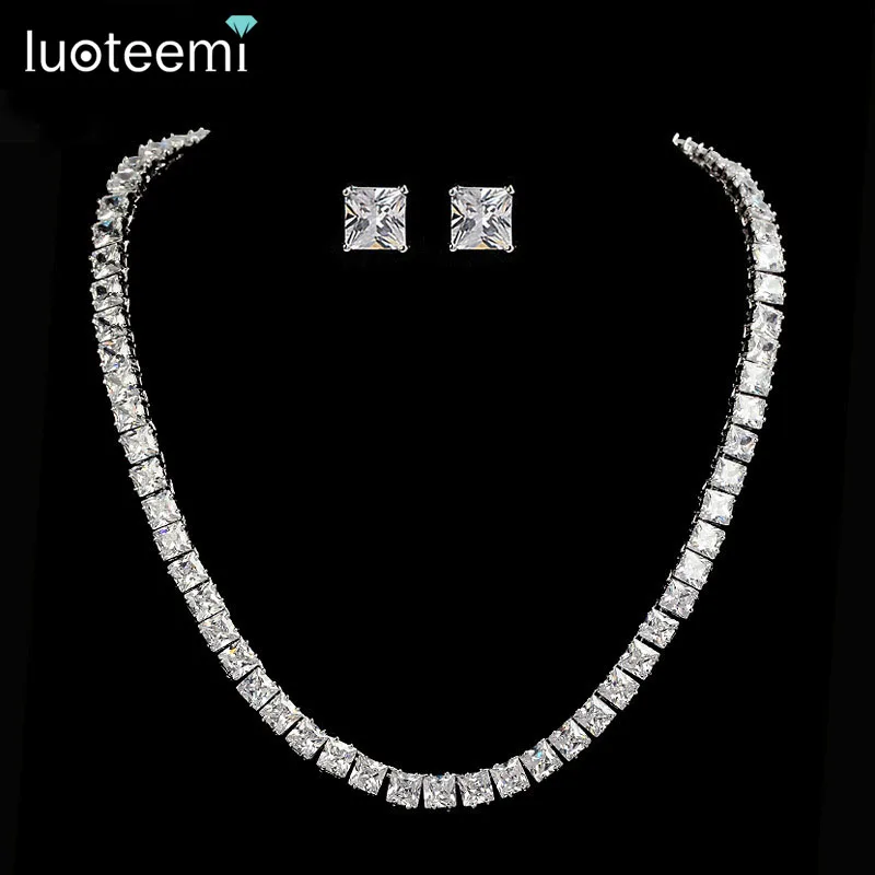 LUOTEEMI модное ожерелье и серьги из циркония ААА для женщин свадебный комплект