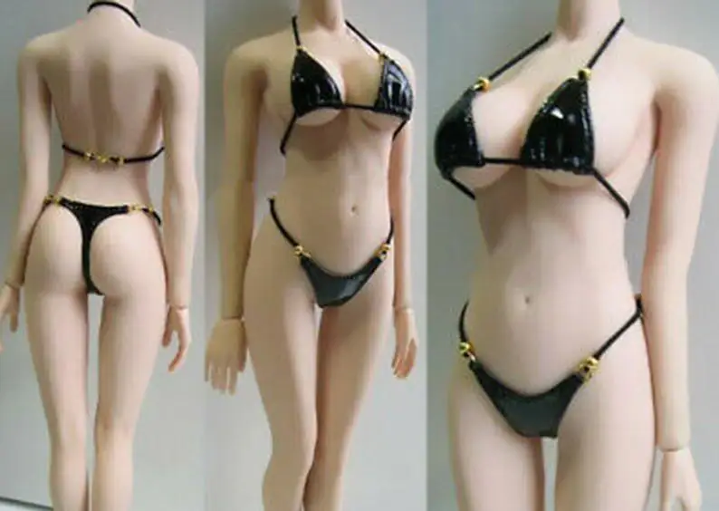 Black 1/6 черный/красный цвет Лакированное кожаное бикини купальник Трусы сексуальная одежда аксессуар модель подходит для женщин - Цвет: Black