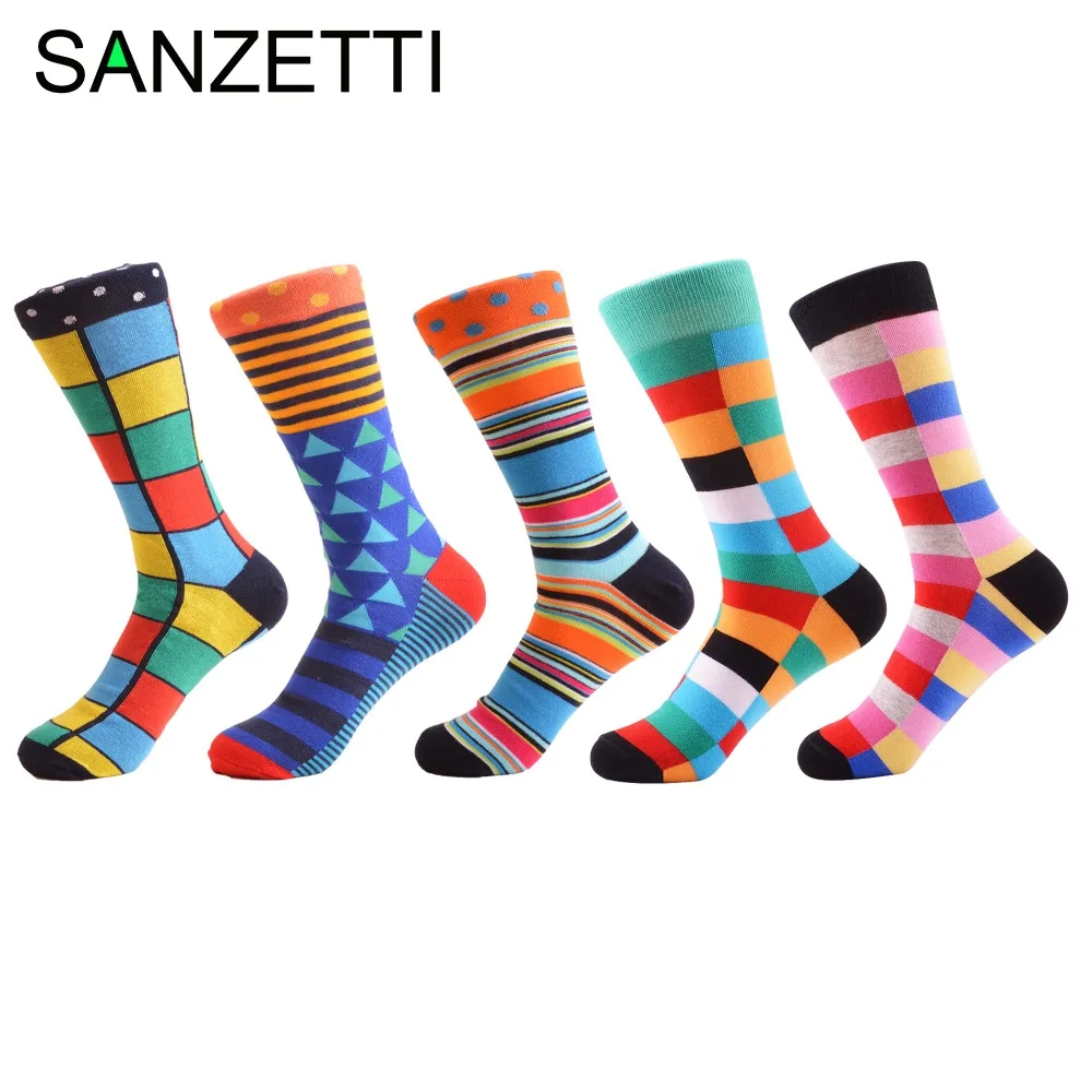 SANZETTI/5 пар/лот яркие повседневные мужские свадебные чулки из чесаного хлопка