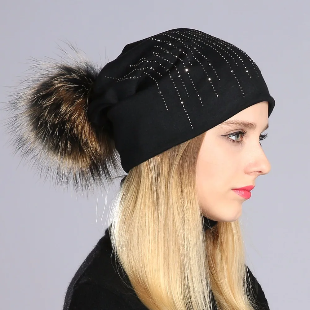 Geebro женские осенние круглые стразы хлопок головные уборы Beanies шапка из