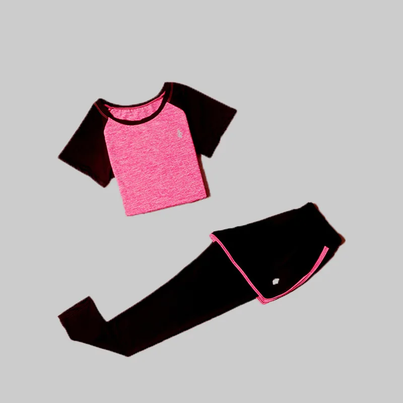 2 piece set - red Комплект из 5 предметов, Йога для женщин, одежда, бюстгальтер для выступлений, фитнес-спорт, женская футболка для фитнеса, одежда, тренировочный комплект, спортивный костюм - Цвет: 2 piece set - red