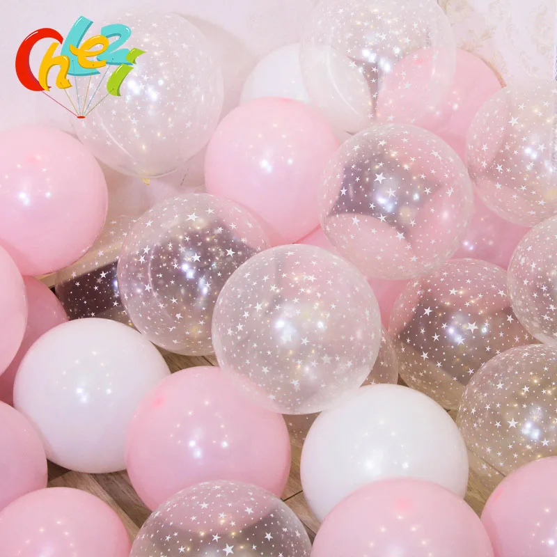 20Pcs/Lot Pink Clear Star Round Ballons Transparent Balloons Latex Helium Birthday Party Baloons Baby Shower Wedding Decor Ball |