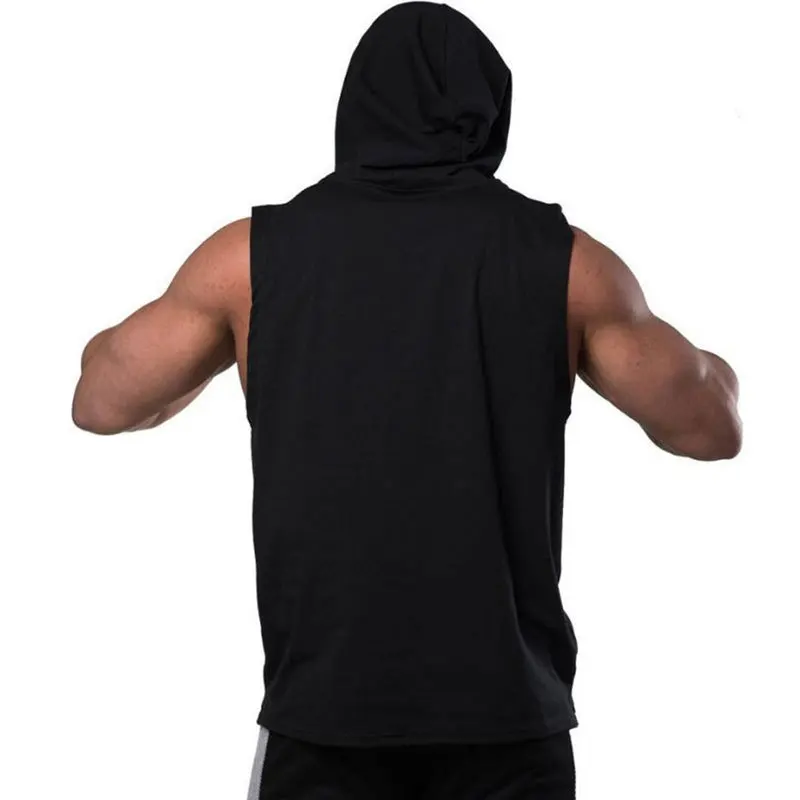 

2021Cotton Fitness Men Hoodies Bodybuilding Sleeveless Muscle Workout Clothes Casual Tops Hooded