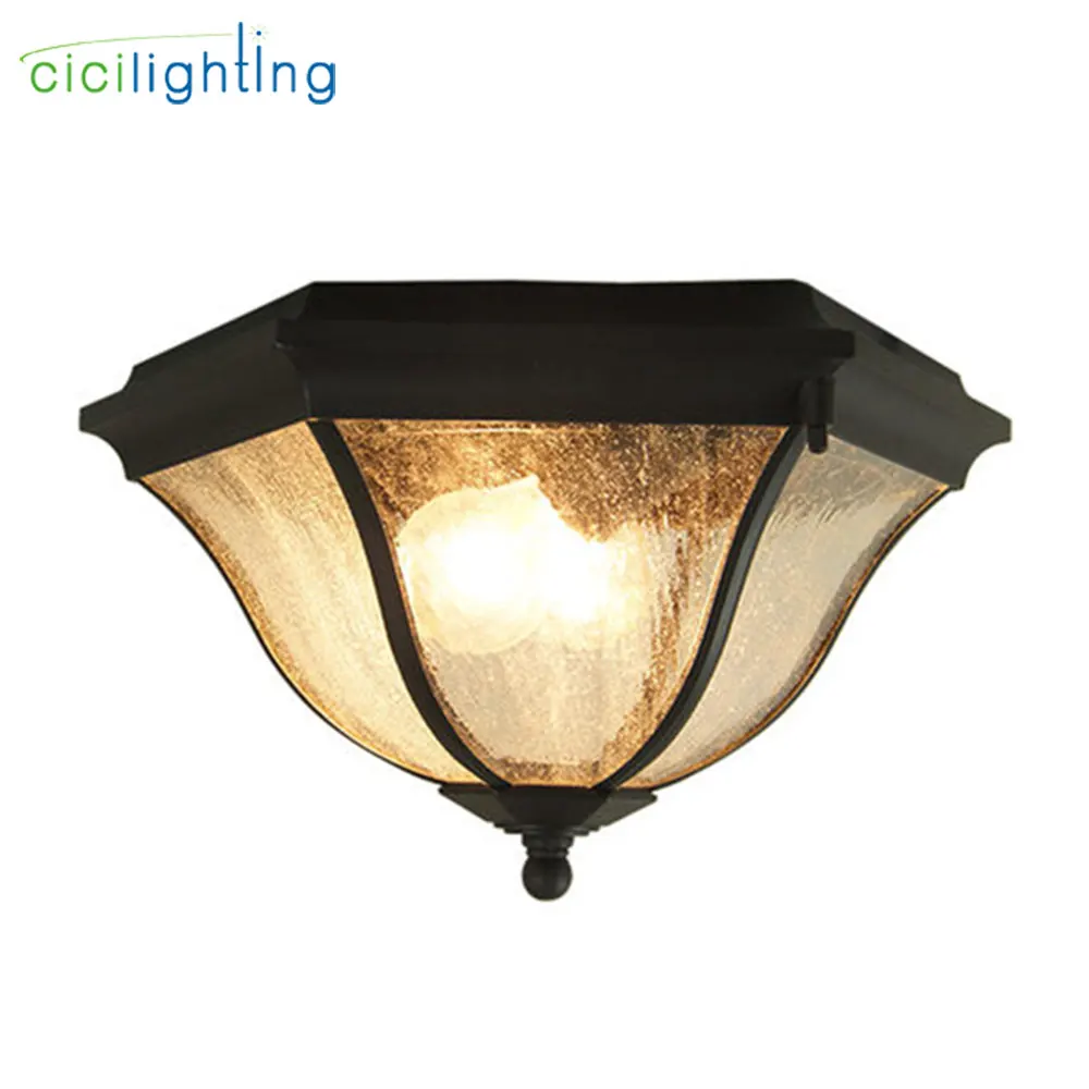 

D35cm Outdoor Ceiling Light Flush Mount Fixture Matte Black Seedy Glass Bowl for Bedroom Kitchen Living Room Hallway Bathroom