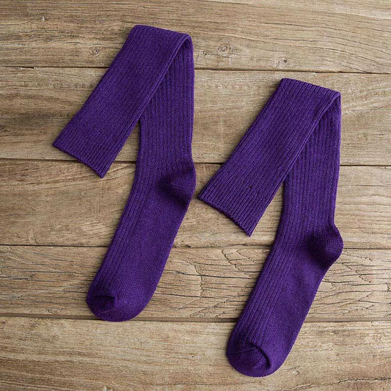 Dark Purple La MaxPa/1 пара, женские носки, Осень-зима, модные длинные носки для девочек, консервативный стиль, гетры, одноцветные, женские, высокие, эластичные, k1448 - Цвет: Dark Purple