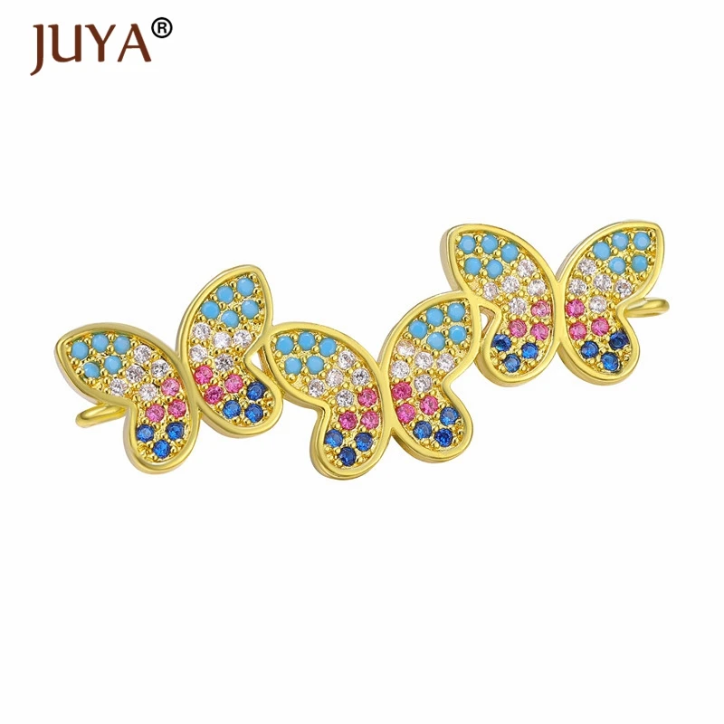 gold Juya Boho Романтический Цвет кубический цирконий Кристалл CZ браслеты с бабочками для женщин в серебре золото розовое золото цвет Регулируемая цепочка - Окраска металла: gold