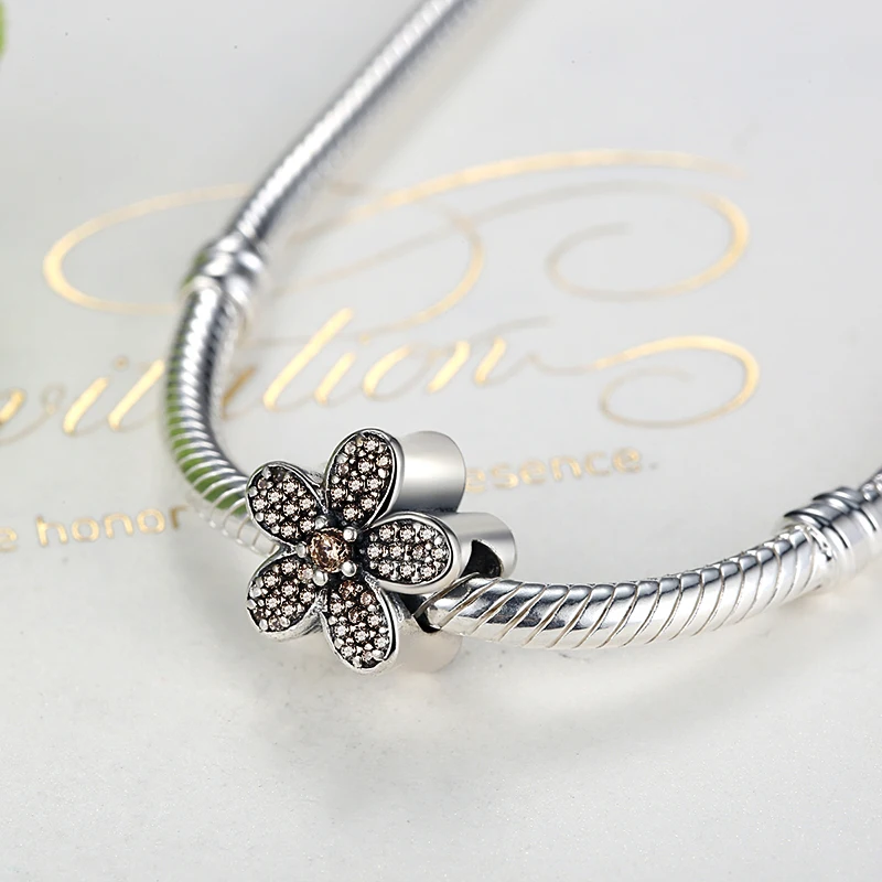 

BELAWANG Authentic 925 Sterling Silver Yellow Crystal Flowers beads Fit Original Charm Bracelet Jewelry Making