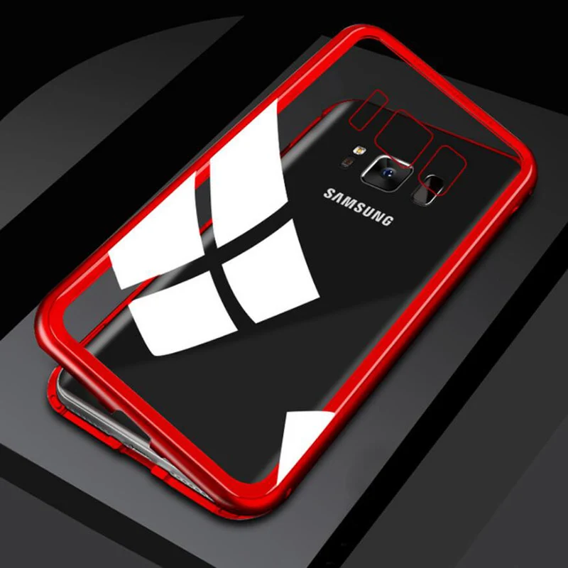 Clear Red 100 шт./лот BRSUANG Магнитный адсорбционный металлический чехол для телефона s односторонний стеклянный чехол для samsung S10 Lite S10 S9 S8 Plus A7 A50 - Цвет: Clear Red