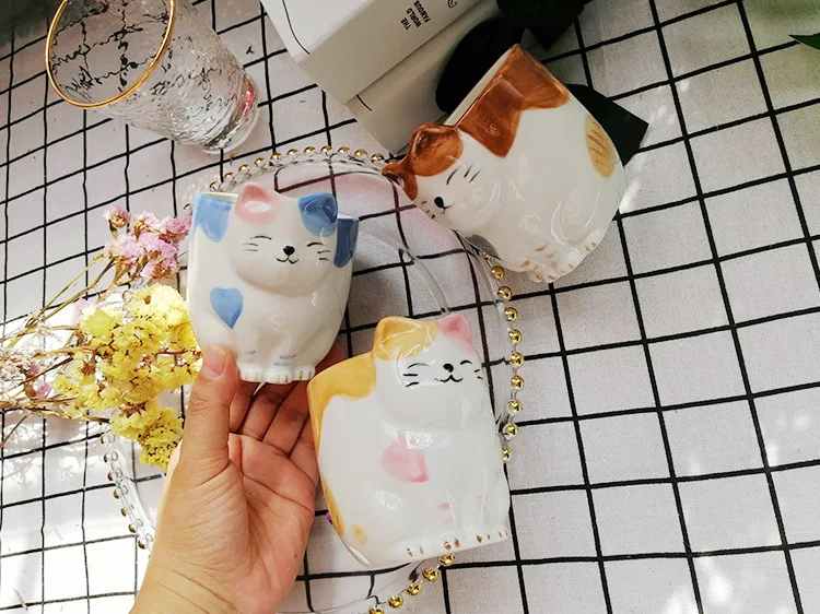 Милая 3D керамическая кофейная кружка с котом, японская фарфоровая чашка с рисунком котенка, чашка для питья сока, кофе, молока, чая, чашка, подарок