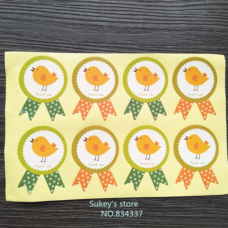 

240pcs/lot 2colors bird "thank you'' seal sticker cup gift box sticker baking package cake box decoration packaging sticker
