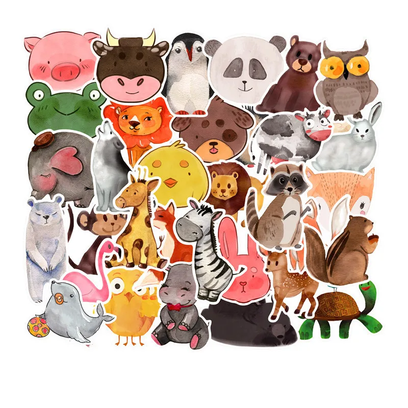 50pcs Super Cute Cartoon Animal Stickers For Car Laptop Phone Pad Bicycle Decal Kids Gift Cat Pig Dog | Игрушки и хобби