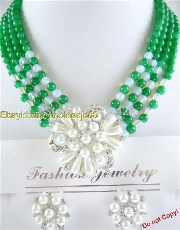 Shipping Wholesale&gt&gt&gtJJ6549 4 rows green jade pearl moonstone necklace earring set | Украшения и аксессуары
