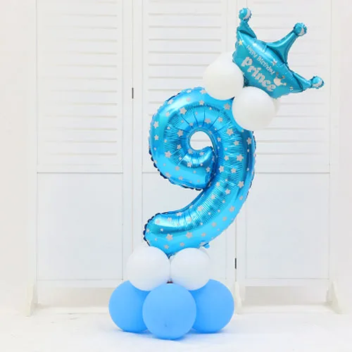 Blue 9 32 inch Количество шар розовый синий цифра гелия шары День рождения украшение для мероприятий, вечеринок, свадьбы Поставки номер фольги big шаре - Цвет: Blue 9