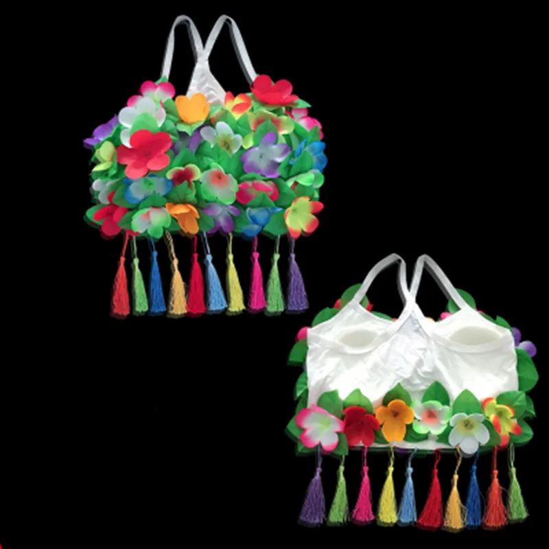 Colors Tassel Женский Гавайский Цветочный Бюстгальтер с кисточкой кулон танец хула аксессуары для выступлений летние пляжные тропические вечерние на Хэллоуин - Цвет: Colors Tassel