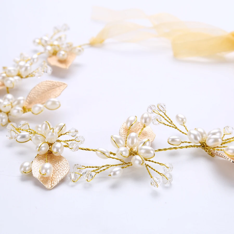 Мода золото Цвет листьев невеста свадебные головные уборы Жемчужный Цветок