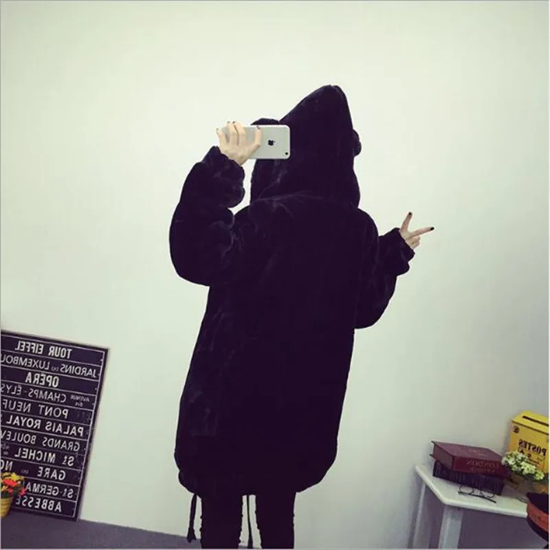 Осень зима 2018 Детское пальто с искусственным мехом Куртка капюшоном ушками