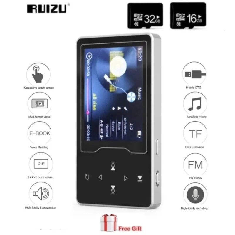 Металлический MP3 плеер RUIZU D08 8 ГБ 2 4 дюйма HD большой экран HIFI без потерь звук FM
