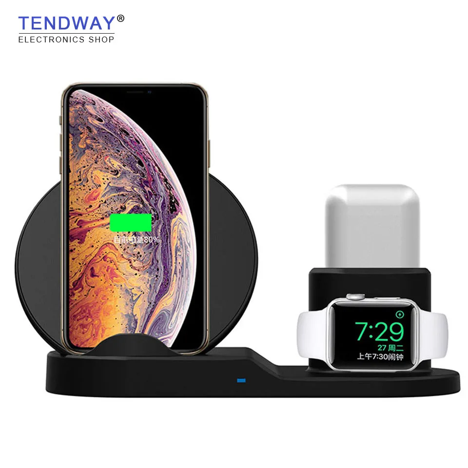 Tendway 3 в 1 Беспроводной Зарядная Станция подставка для iphone X 8 PIus быстро зарядное