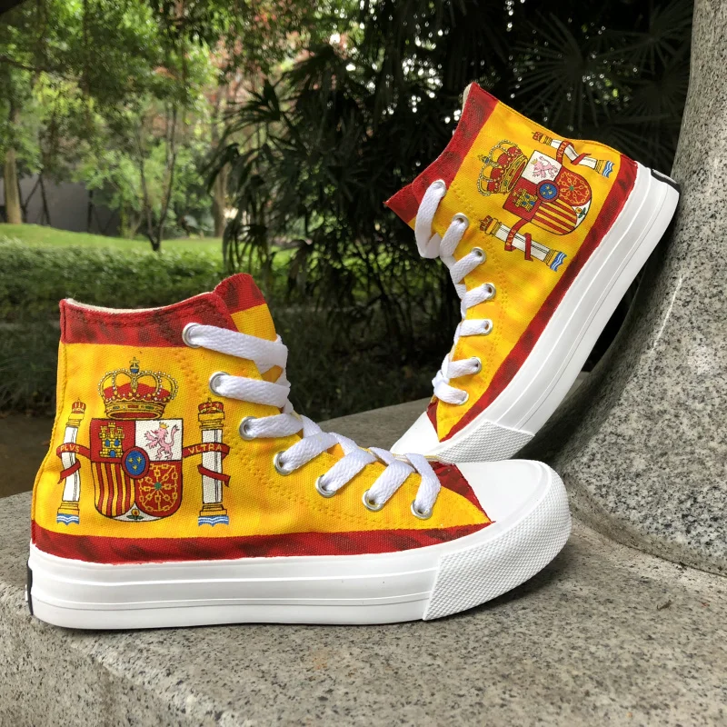 

Wen Design Hand Painted Custom Shoes Spain Flag High Top Women Men's Canvas Sneakers Laced Skateboarding Shoes for Boy Girl