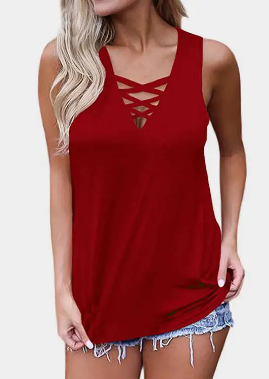 

2020 Women Tee Tank Tops Fashion Solid Criss-Cross Casual Tank Female Black Tees Sleeveless Tops Ladies Tanks Femme New Summer