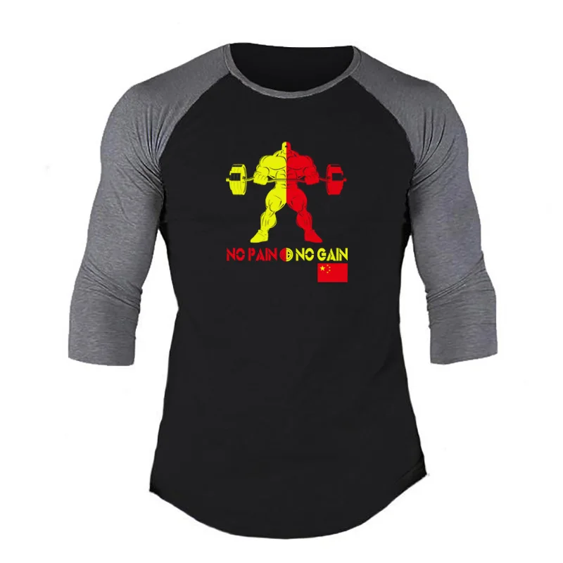 

Brand Seven quarter Sleeve T Shirts Men Fashion Flag Printed Slim Fit Cotton Tops Tees Causal Pullovers Male Plus Size T-shirt