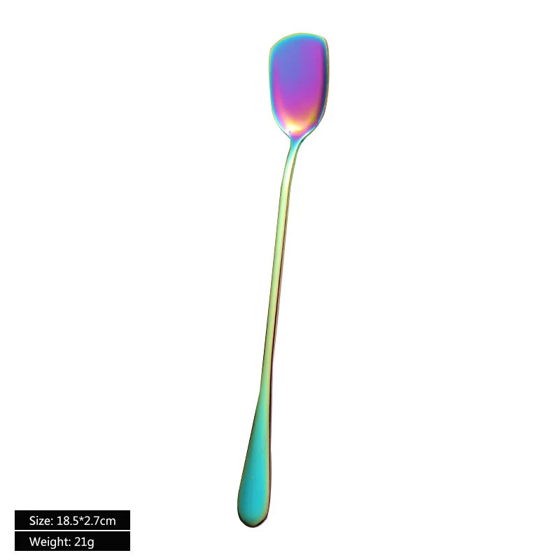 Colorful 1 шт. 7 цветов цвет ful ложка с длинной ручкой нержавеющая сталь кофе футболка Мороженое ложка Кухня Посуда оригинальность инструменты - Цвет: Colorful