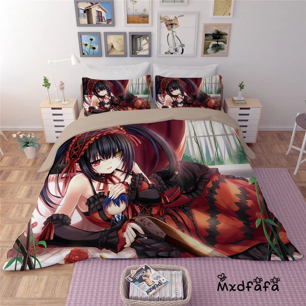 Mxdfafa Anime DATE A LIVE Tokisaki Kurumi Duvet Cover Set Luxury Comforter Bedding Set  Include 1 Duvet Cover and 2 pillow cases