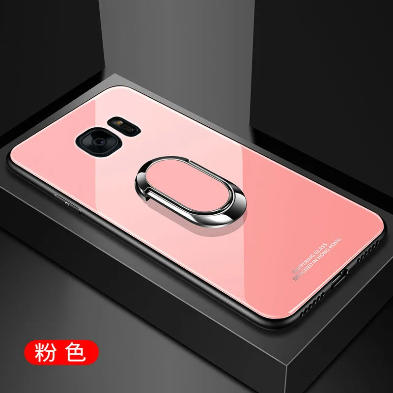 pink For Samsung Galaxy S7 edge Case Hard Tempered Glass With Stand Ring Magnet Protect Back Cover Case for samsung s7 s7edge shell - Цвет: pink