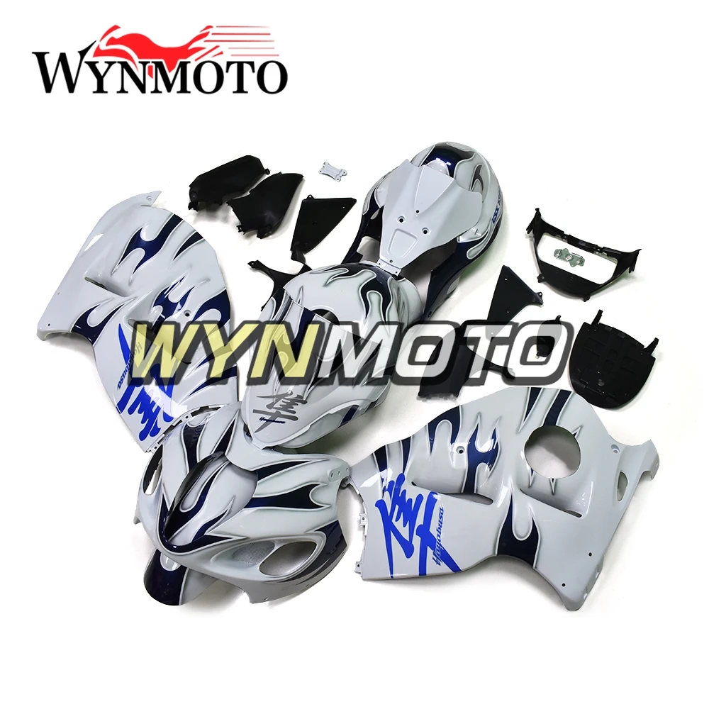

Complete Fairings Kit For Suzuki GSXR1300 1997-2007 97 98 99 00 01 02 03 04 05 06 07 ABS Injection White Blue Flame Bodywork