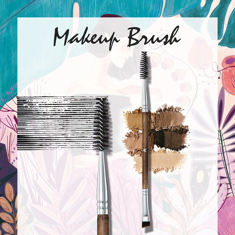 HUAMIANLI 2In1 Goat Hair Eyebrow Brush Professional High Quality Brow Cosmetic Tools Makeup Brushes Eyelash Roll Gift Box | Красота и