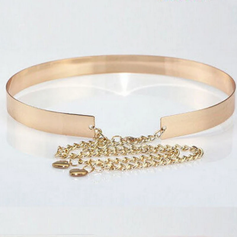 Womens Gold Belt High Waist Metal Mirror Metallic Plate Wide Obi Band Chains NEW | Аксессуары для одежды