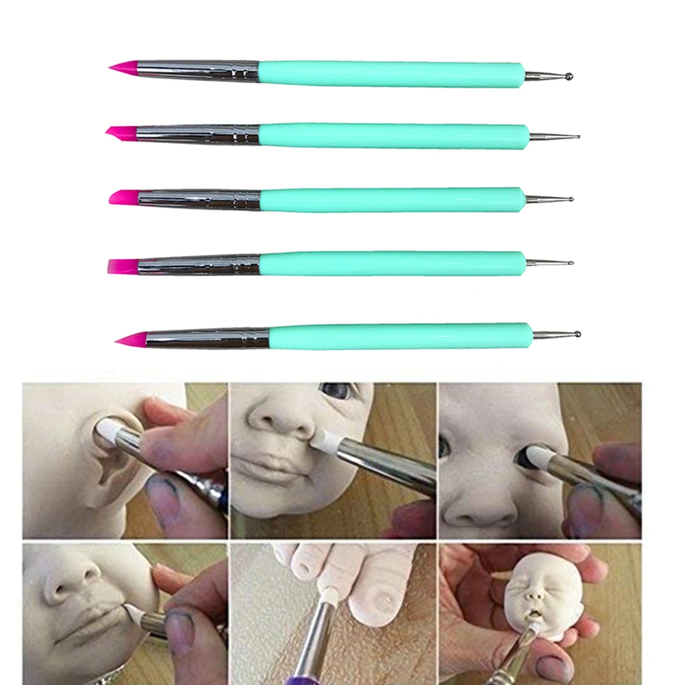 

5pcs/set 2 Way Pottery Clay Ball Styluses Tools Polymer Clay Sculpture Tool Nail Art Carving Tools Silicone Shapers Dotting Tool