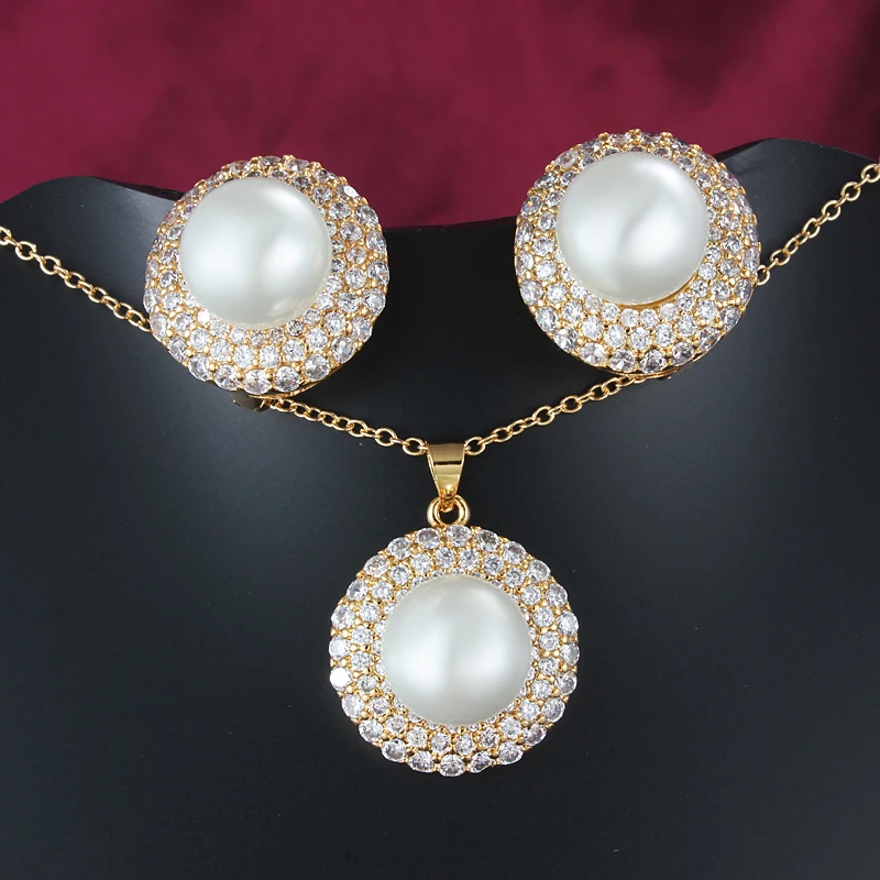Большой кулон с искусственным жемчугом ювелирный набор для женщин красивый