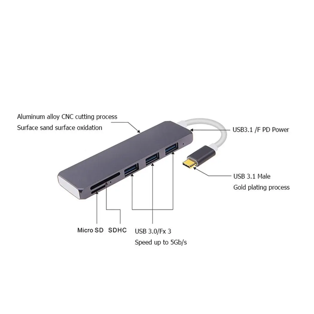 Type-C HUB USB-C to USB3.0 Micro USB TF Grey SD 15cm/5.9inch Card Reader Adapter Converter | Компьютеры и офис