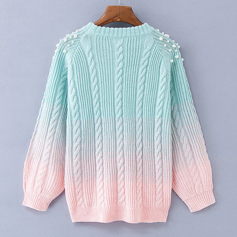 Длинные свитера с градиентным жемчугом для женщин Ulzzang Harajuku пуловер бусинами