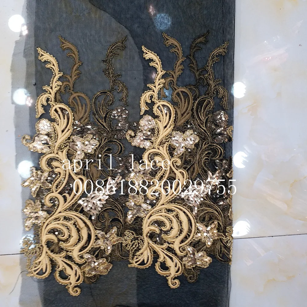 24 шт. золотые бусины вт0034 # вышивка черная сетчатая кружевная ткань с узором для