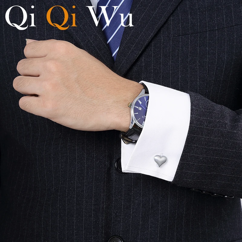 

CL-005 High Quality Heart Shaped Surface Wiredrawing Shirt Cufflinks For Wedding Gifts Men's Cuff Buttons Business Jewelry