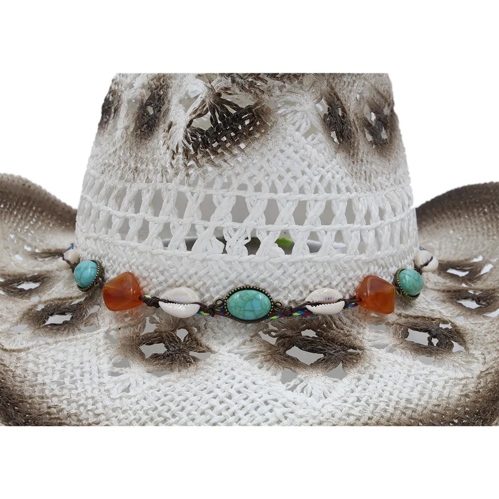 Женская Ковбойская шляпа Sombrero плетеная пляжная ручной работы в богемном стиле