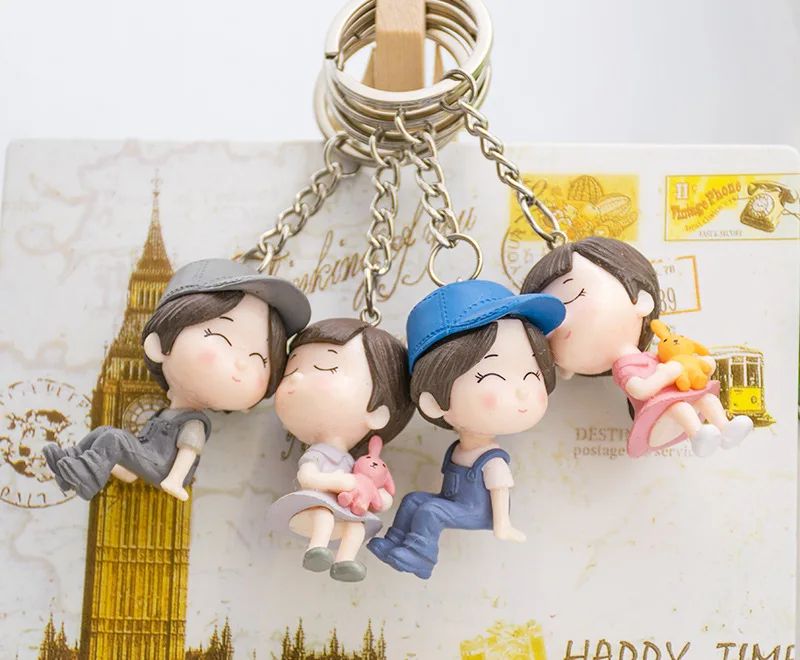 Cute Keychain Boy Girl Women's Lovely Cartoon Doll Couple Key Button Men Women Car Hanging Bag Pendant Creative Gift | Украшения и