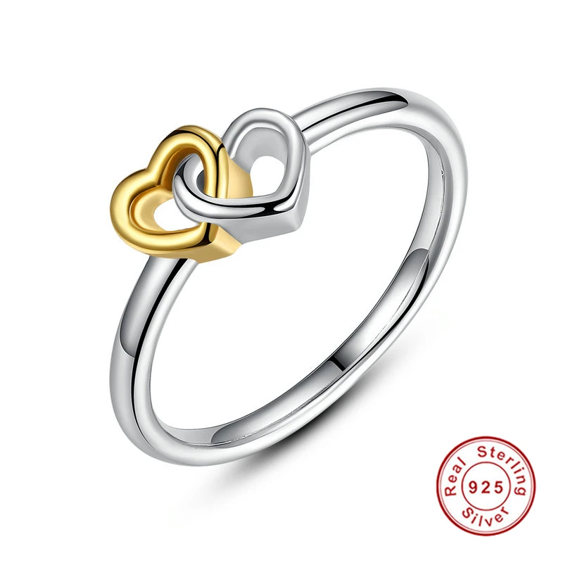 День Святого Валентина подарок Двойное сердце 925 стерлингов Серебряные