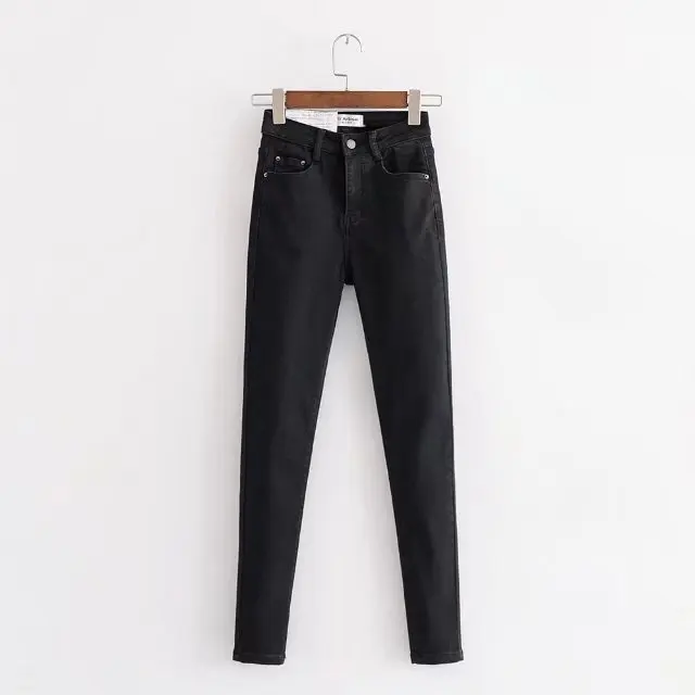 2018 Autumn Skinny Denim Jeans Female Blue High Waist Button Fly Casual Women Plain Long Pencil Pants |