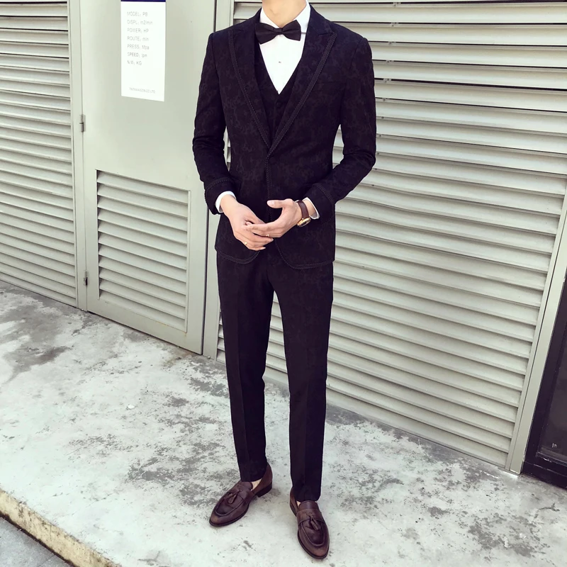 Высококачественные мужские свадебные костюмы 2018 облегающие черные барочные
