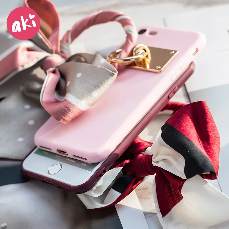 Аки чехол для телефона iPhone 8 Plus 7 корейский стиль кольцо лента бант мягкий ТПУ X 6 6s |