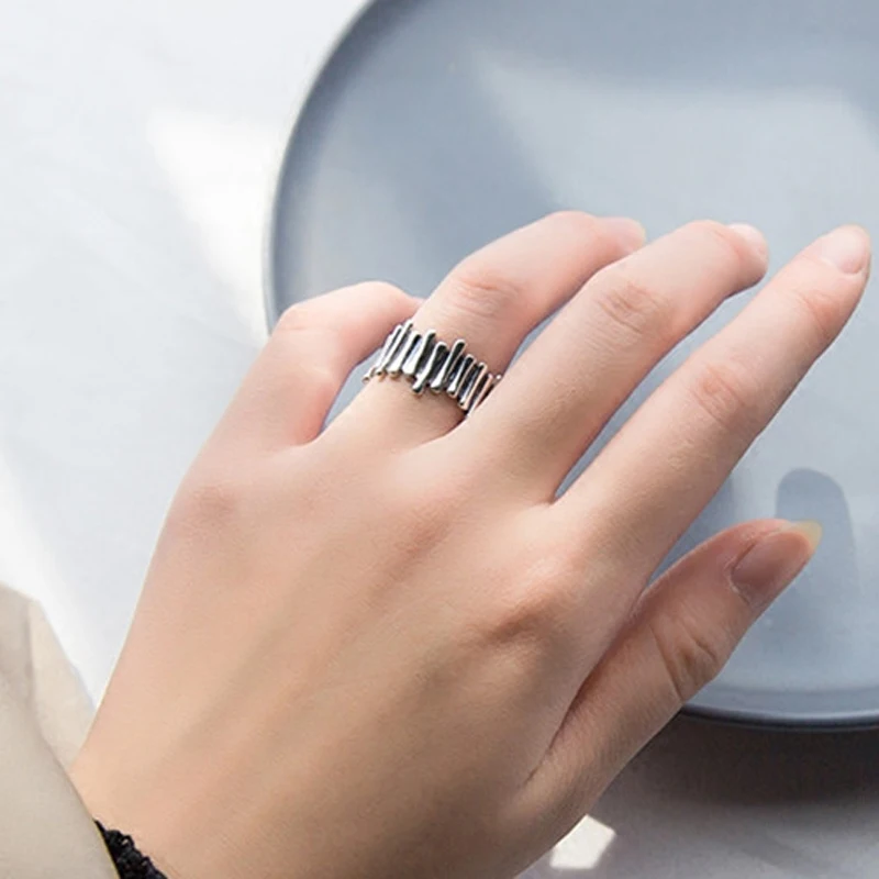 

XIYANIKE Silver Color Irregular Creativity Engagement Ring Asymmetry Finger Jewelry for Women Wedding Couple