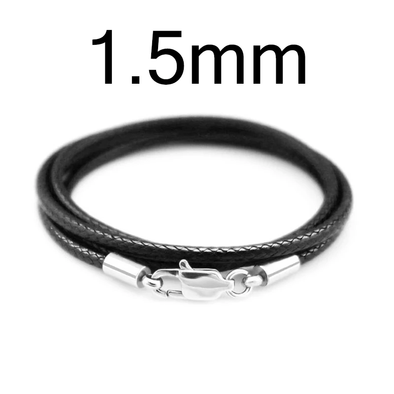 Black 1.5mm 3 шт., 1,5 мм, 2 мм, 3 мм, кожаный вощеный шнур, застежка из нержавеющей стали, соединитель, кожаная веревка, цепочка для DIY ювелирных изделий - Цвет: Black 1.5mm